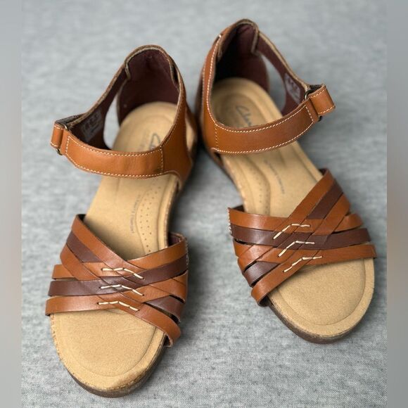 Clarks Roseville Cove Brown Leather Sandal Women 7 M *See Description* - Picture 1 of 9